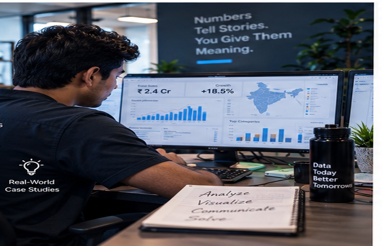 Indian learner working on practical Data Analytics skills