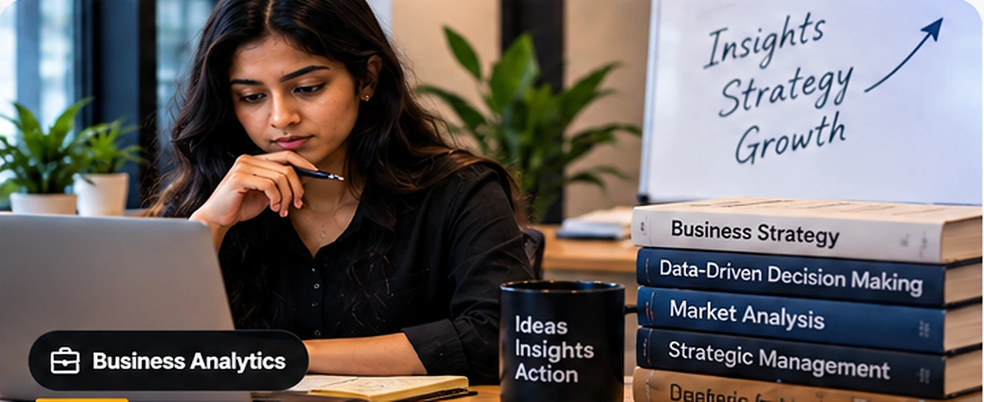 Business analytics learner connecting data insights to strategy and decisions