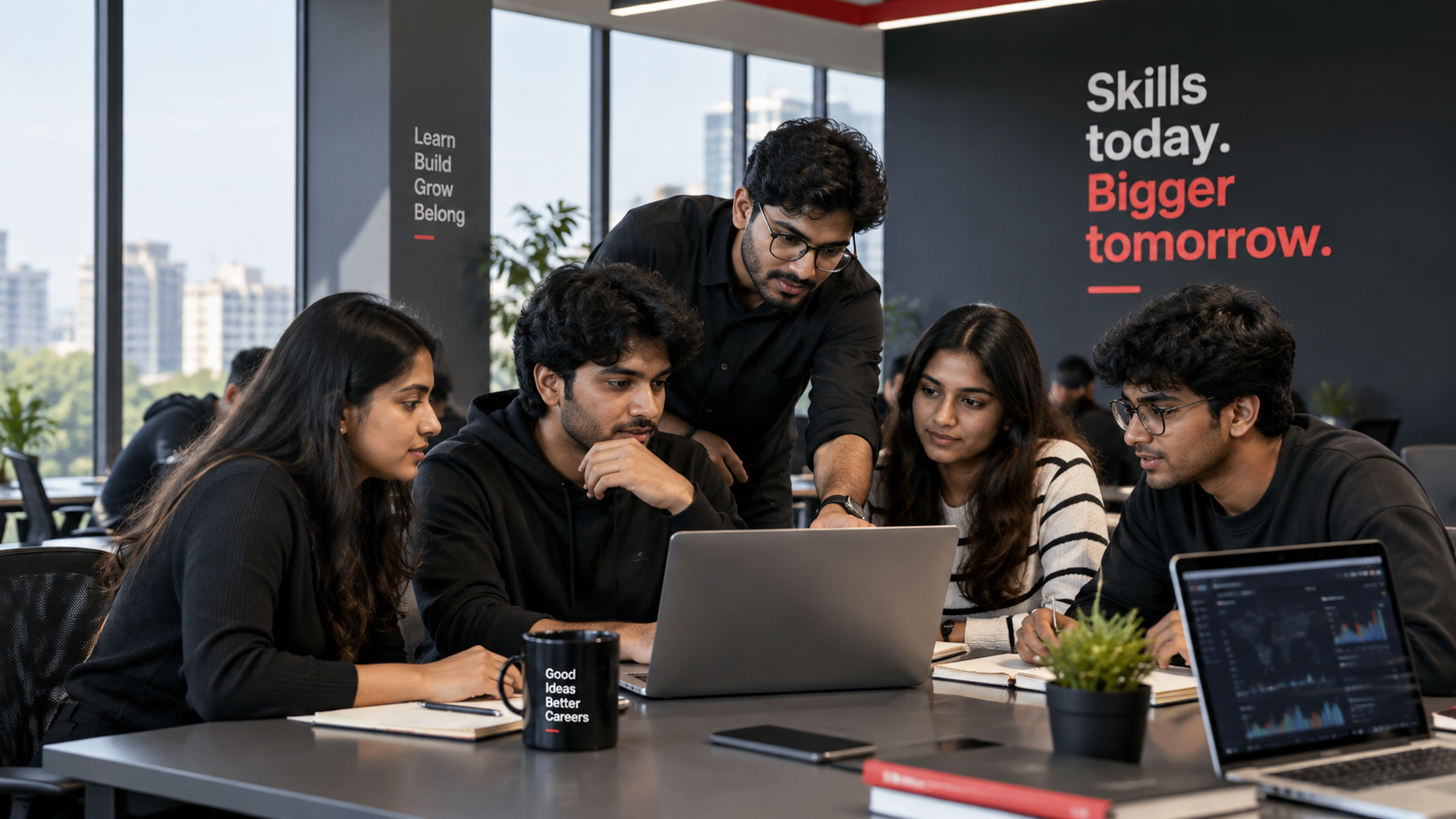 Indian students and young professionals collaborating on AI and data projects